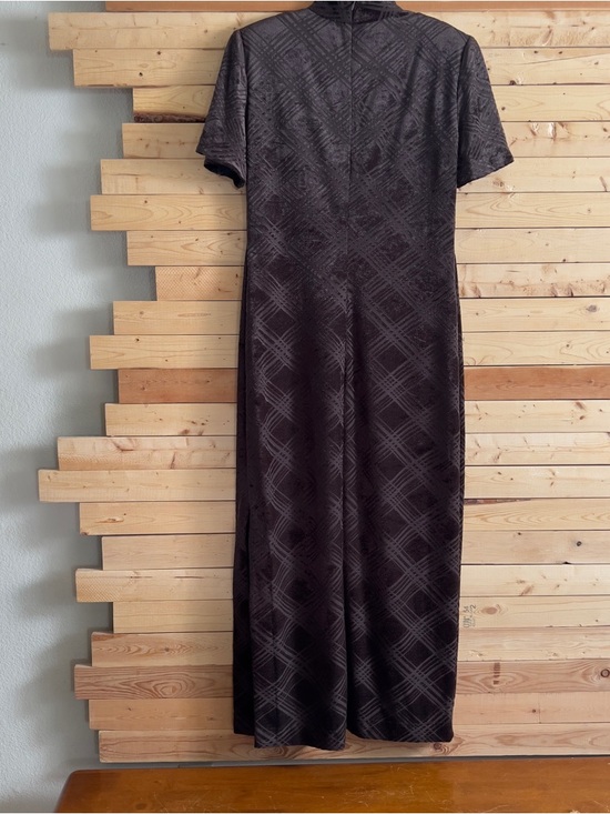 DONNA RICCO Vintage Women’s Brown Velvet Textured Plaid Print Maxi Dress size 8 - Picture 6 of 12